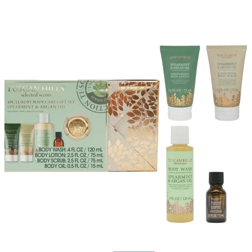 Tuscan Hills 4 Pc Spearmint & Argan Oil Body Care Gift Set Spa Luxury - Picture 4 of 9